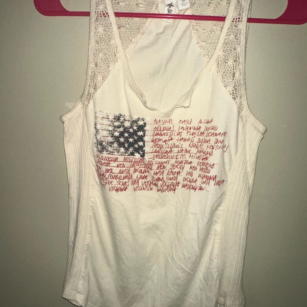 American Flag Graphic Lace Tank Top